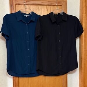 Uniqlo Rayon Button Down Short Sleeve Shirts Navy Black Bundle